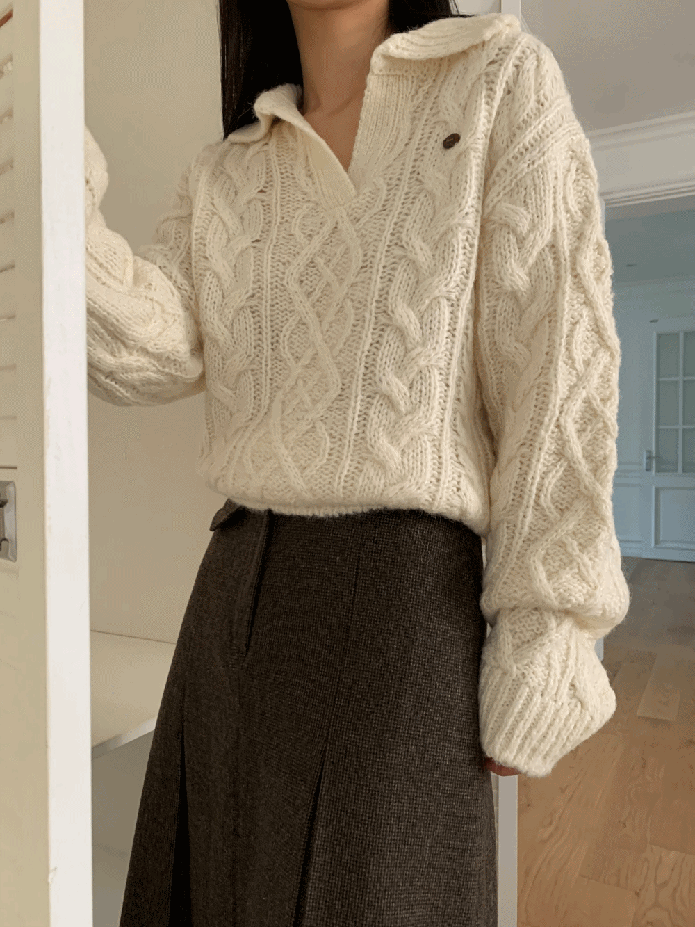 몽스 케이블 알파카 카라 니트_Mons knit